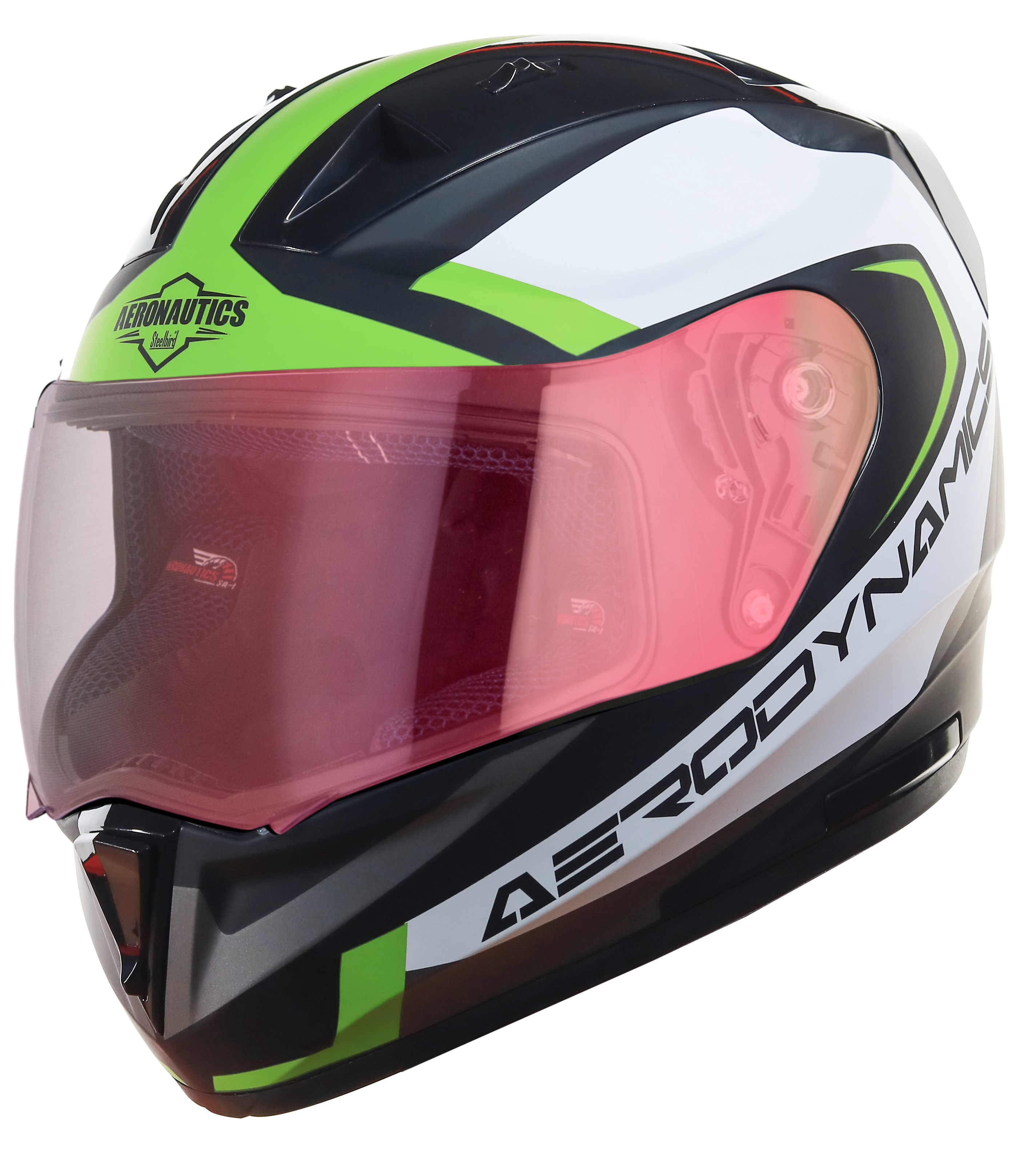 SA-1 Aerodynamics Mat Black With Y.Green(Fitted With Clear Visor Extra Green Night Vision Visor Free)